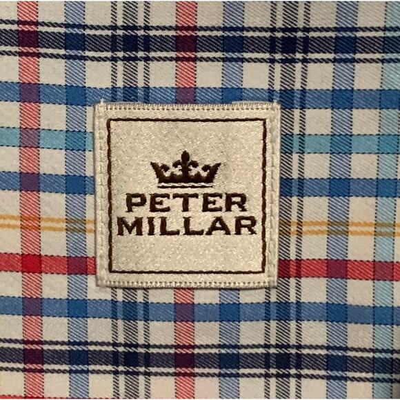 Men's PETER MILLAR Size L Plaid Button Down Shirt Checked Colorful 100% Cotton - Picture 5 of 11